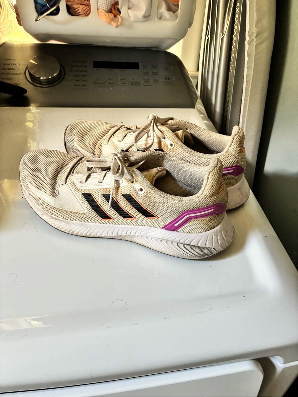 adidas Women's Beige Athletic Sneakers with Pink Accent
